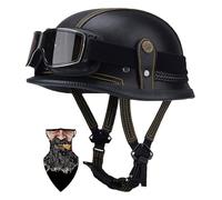 Rétro Cuir Demi Casque Moto Bol Style Allemand avec Visière UV Lunettes, Certifié Dot/ECE Casque pour Scooter Bike Cruiser Chopper Moped Casque RéTro De (55-64cm)