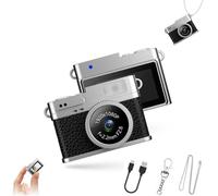 Retro Digital Camera, Mini Keychain Camera, 160° Wide Angle 4 Filters for HD Recording, with LED Fill Light, for Travel Study Recording (64G Storage,Black)