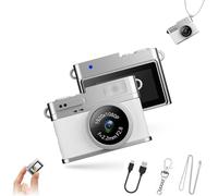 Retro Digital Camera, Mini Keychain Camera, 160° Wide Angle 4 Filters for HD Recording, with LED Fill Light, for Travel Study Recording (8GB Storage,White)