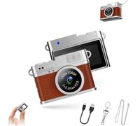Retro Digital Camera, Mini Keychain Camera, 160° Wide Angle 4 Filters for HD Recording, with LED Fill Light, for Travel Study Recording (128G Storage,Brown)