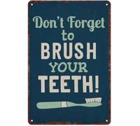 Retro Distressed Metal Sign Don’t Forget To Brush Teeth 8 X 12 in