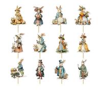 Retro Easter Cupcake Picks - 12 pièces Animal Cake Toppers, Spring Party Accessories | Birthday Baking Display With Holiday Festive Table Decor Set For Seasonal Celebration Home Kitchen Treats