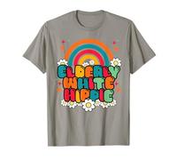 Retro Elderly White Hippie Groovy Flower 60s Rainbow Funny T-Shirt