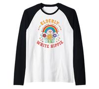 Retro Elderly White Hippie Groovy Flower Rainbow Funny Manche Raglan