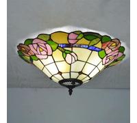 Rétro Encastré Cuisine Plafonnier Tiffany chambre à coucher Rose Verre Lampe de plafond Couloir éclairage Vintage E27 pour Bar Salon Balcon Salle à manger Salle de bain éclairage Plafond (33CM,A)