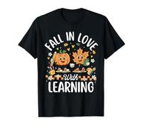 Retro Fall in Love with Learning Autumn Pumpkin Teacher Kids T-Shirt