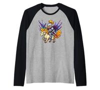 Retro Fantasy Knight on Mystic Unicorn Classic RPG Hero Art Manche Raglan