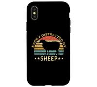 Retro Farmer Funny Sheep Lover Facilement distrait par Les Moutons Coque pour iPhone X/XS