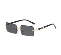 Retro Fashion Rimless Sunglasses for Men Women Rectangle(Gold Black)