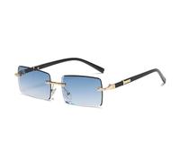 Retro Fashion Rimless Sunglasses for Men Women Rectangle(Gold Blue)