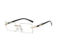 Retro Fashion Rimless Sunglasses for Men Women Rectangle(Gold Transparent)