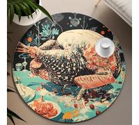 Retro Feast Design 160cm - Tapis Ronds Thanksgiving Dîner Turquie Motif Cercle à Poils Ras pour Salon Cuisine Salle de Jeux