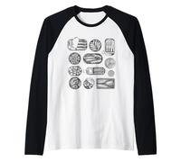 Retro Fish Sardines Tee Fisherman Esthétique Collage de fruits de mer Manche Raglan