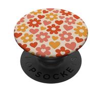 Rétro Fleur Coeur Motif Groovy 70s Hippie Valentine PopSockets PopGrip Adhésif