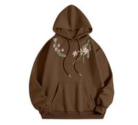 Rétro Floral Art Écharpe Imprimé Confortable Femmes Sweat à Capuche Manches Longues Pull 2025 Pull Rayé, café, XL