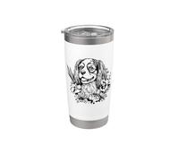 Retro Flowers Floral Cavalier King Charles Spaniel Dog Lover Gobelet isotherme en acier inoxydable double paroi