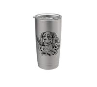 Retro Flowers Floral Cavalier King Charles Spaniel Dog Lover Gobelet isotherme en acier inoxydable double paroi