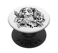 Retro Flowers Floral Cavalier King Charles Spaniel Dog Lover PopSockets PopGrip Adhésif