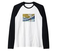 Retro Funny Guinea Pig Surfing a Great Wave Kanagawa Hokusai Manche Raglan