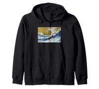Retro Funny Guinea Pig Surfing a Great Wave Kanagawa Hokusai Sweat à Capuche