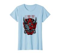 Retro Futurisme Japon Cyborg Hannya Kanji Oni Harajaku T-Shirt, Femme, Bleu Céleste, 3XL
