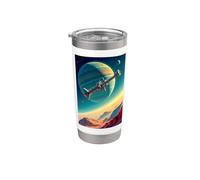 rétro futuriste espace paysages géométrie minimale vaisseau spatial Gobelet isotherme en acier inoxydable double paroi