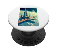 rétro futuriste Espace paysages géométrie Minimale Vaisseau Spatial PopSockets PopGrip Adhésif