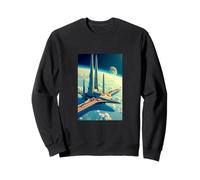 rétro futuriste Paysage Spatial, Ville des années 1960 Station navale Sweatshirt