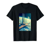 rétro futuriste Paysage Spatial, Ville des années 1960 Station navale T-Shirt
