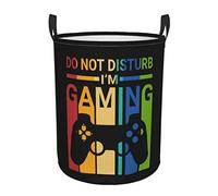 Rétro Gaming Gamer Controller Grand bac de rangement portable circulaire Organiseur Panier à linge Panier à linge portable pour cuisine, salon, salle de bain, placard, voiture (moyen)