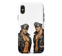 Retro Gay Leather Biker Gay Pride Daddy Bear Moustache Coque pour iPhone X/XS