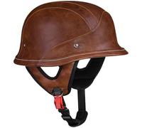 Retro German Style Motorcycle Half Helmet - Vintage Leather Look, ECE Certified, with Safety Goggles & Removable Inner Lining, Quick Release for Men & Women L57-60CM