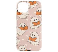 Retro Ghost Reading Books Cute Groovy Spooky Beige Orange Coque pour iPhone 15 Plus