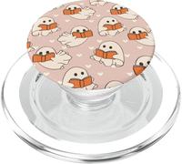 Retro Ghost Reading Books Cute Groovy Spooky Beige Orange PopSockets PopGrip pour MagSafe