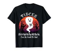 Retro Ghost Zodiac Sign Pisces Funny Halloween Costume T-Shirt
