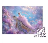 Retro Girl Riding Turtle Puzzle 1000 Pièces Jouet De Défi Adultes Et Personnes Âgées De Plus De 12 Ans Puzzle De Plaisir Familial Défi Éducatif Cadeau De Décoration Intérieure 38x26cm/1000pcs