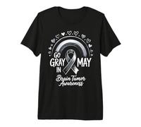 Retro Go Gray in May Brain Tumor Sensibilisation aux tumeurs Thème Arc-en-Ciel T-Shirt Haut de Gamme