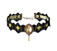 Rétro Gothique Dentelle Du Cou Élégant Sexy Collier Noir Dentelle Du Cou Clavicule Chaîne Collier Avec Strass Dentelle Bijoux Pour Femmes Filles Collier de Serrage (Yellow, One Size)