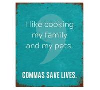 Retro Grammar Humor Metal Tin Sign Commas Save Lives 12x8 Inch