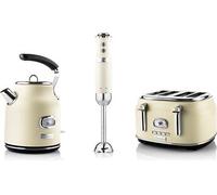 - Retro - Grille pain 4 fentes + Bouilloire 1,7 L - Mixeur plongeant - Blanc