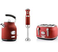 Ensemble petit déjeuner Westinghouse - Retro - Grille pain 4 fentes + Bouilloire 1,7 L - Mixeur plongeant - Rouge