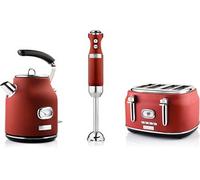 - Retro - Grille pain 4 fentes + Bouilloire 1,7 L - Mixeur plongeant - Rouge