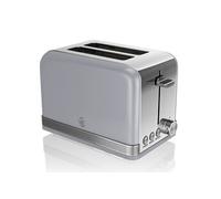Swan Retro ST19010GRNEU Grille-pain Large Fente 2 Tranches, Design Vintage, 3 Fonctions : Dégivrage, Réchauffement, Annulation, Régulateur 6 Niveaux de Torréfaction, Acier Inox, Gris, 815W