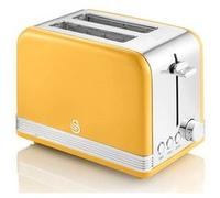 Retro Grille-pain à Fente Large 2 Tranches, 3 Fonctions, 6 Niveaux, Vintage, SWAN, ST19010YELNEU, 800, Jaune Jaune G