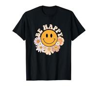 Retro Groovy Be Happy Smile Face Cute Hippie Flowers 70s T-Shirt