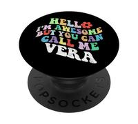 Retro Groovy Bonjour, Je suis géniale mais tu Peux m'appeler Vera PopSockets PopGrip Adhésif