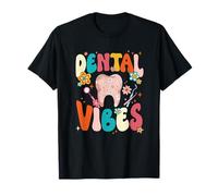 Retro Groovy Dental Vibes Drôle Dentiste Hygiéniste Femme T-Shirt