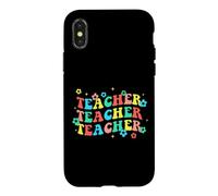 Rétro Groovy Enseignant Fleurs De Retour À L'école Premier Jour De Coque pour iPhone X/XS