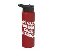 Rétro Groovy Im Cris Doing Cris Things Funny Fête des Mères Stainless Steel Insulated Water Bottle