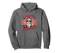 Rétro Groovy Mama Superwoman Cat Lover Cute Mother's Day Sweat à Capuche, Unisexe pour Adultes, Asphalte, XL